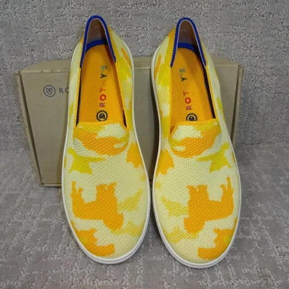 Rothys The Kids Sneaker Yellow Puppy Camo Slip On Shoes Kids Size 1-12-13