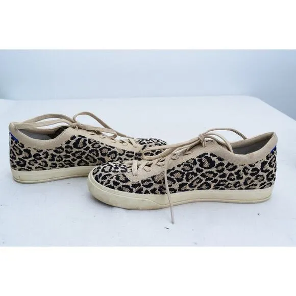 Rothy's The Lace Up Womens Size 10 Cheetah Casual Sneakers Shoes Animal Print