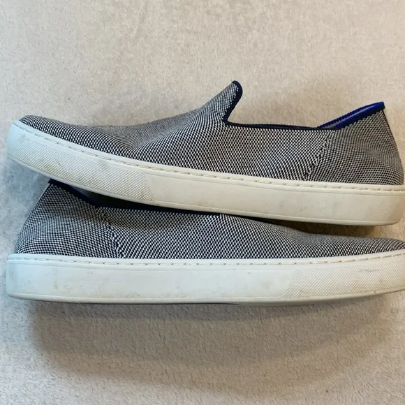 Rothy’s The Original slip on Anchor navy white sneakers Sz 10.5