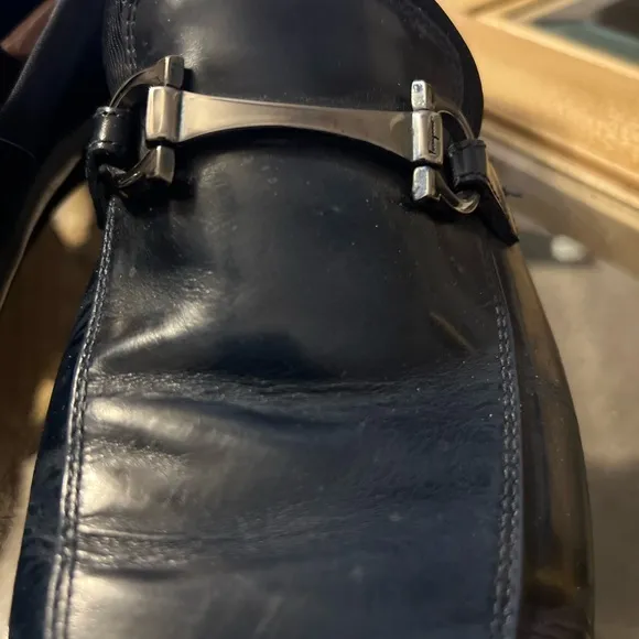Salvatore Ferragamo Blue Leather Loafers with Silver Accent