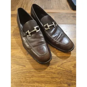 Salvatore Ferragamo Grandioso Mens 8D Loafers Shoes Brown Leather Made In Italy