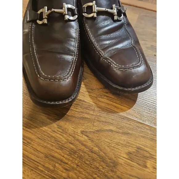 Salvatore Ferragamo Grandioso Mens 8D Loafers Shoes Brown Leather Made In Italy