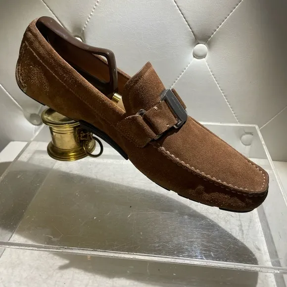Salvatore Ferragamo Men's Brown Suede Loafer sz 9 made in italy good condition