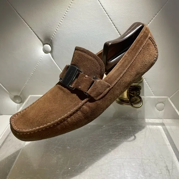 Salvatore Ferragamo Men's Brown Suede Loafer sz 9 made in italy good condition