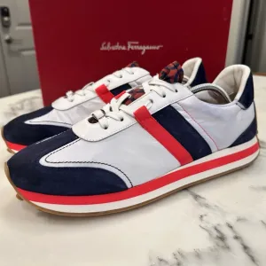 Salvatore Ferragamo Men's White and Blue Sneakers