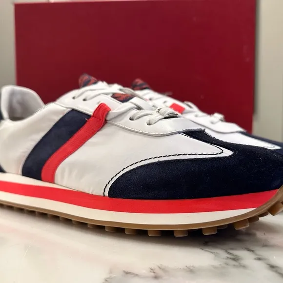 Salvatore Ferragamo Men's White and Blue Sneakers