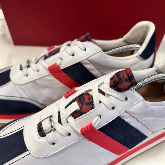 Salvatore Ferragamo Men's White and Blue Sneakers