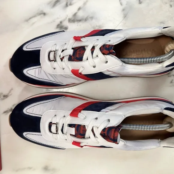 Salvatore Ferragamo Men's White and Blue Sneakers