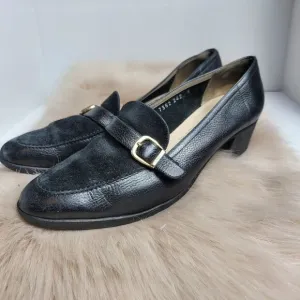 Salvatore Ferragamo Womens Black Leather Suede Heeled Loafers Shoes 8 B