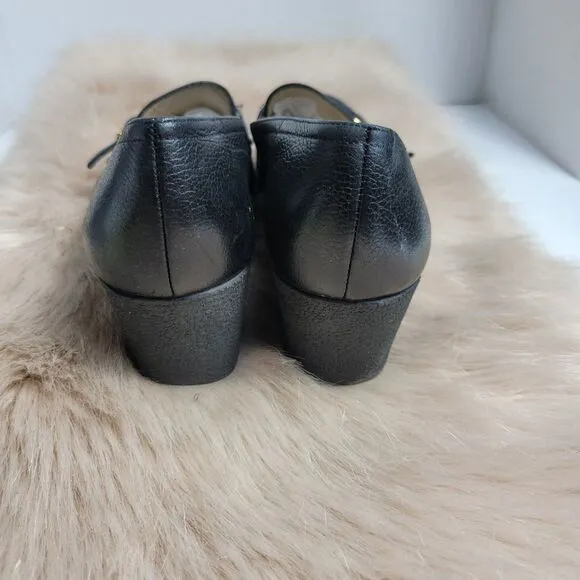 Salvatore Ferragamo Womens Black Leather Suede Heeled Loafers Shoes 8 B
