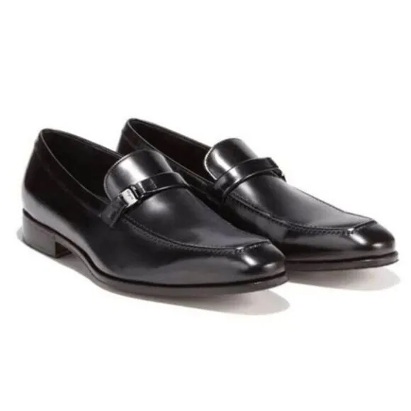 SALVATORE FERRAGAMO Black Leather Loafers Size 8EE