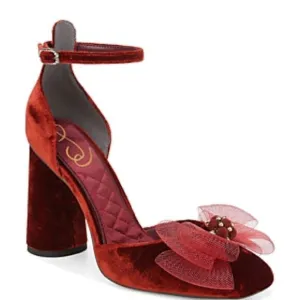 Sam Edelman Deep Cherry Velvet Ankle Strap Heels Size 6 Women’s Shoes