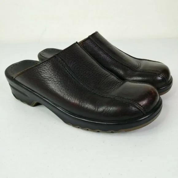 Sanita Women’s Clogs Dark Brown Size EUR 39 Leather Slip On Shoes Slides US 8
