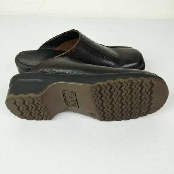 Sanita Women’s Clogs Dark Brown Size EUR 39 Leather Slip On Shoes Slides US 8