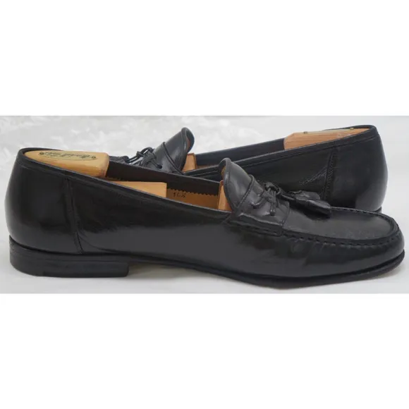 Santoni Black Calf Leather Tassel Loafer Dress Shoes Moc Toe Italy Men's 10.5 D
