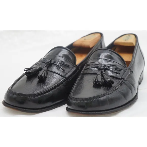 Santoni Black Calf Leather Tassel Loafer Dress Shoes Moc Toe Italy Men's 10.5 D
