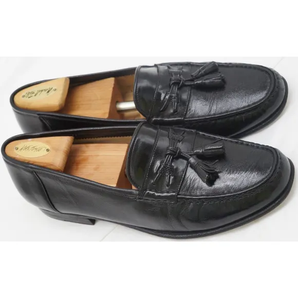 Santoni Black Calf Leather Tassel Loafer Dress Shoes Moc Toe Italy Men's 10.5 D