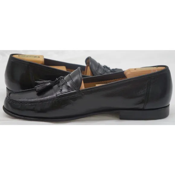 Santoni Black Calf Leather Tassel Loafer Dress Shoes Moc Toe Italy Men's 10.5 D