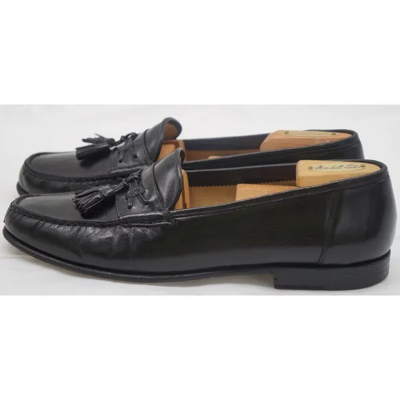 Santoni Black Calf Leather Tassel Loafer Dress Shoes Moc Toe Italy Men's 10.5 D