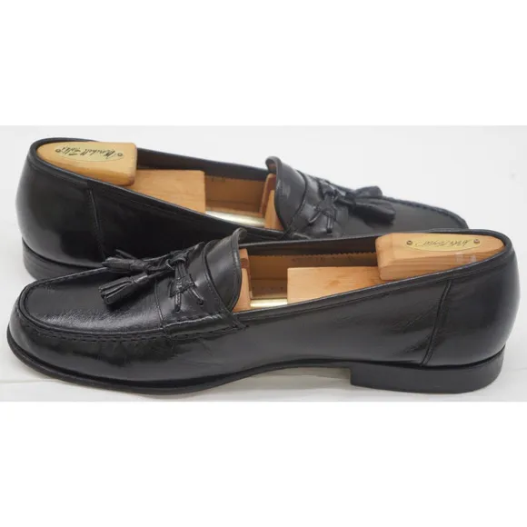 Santoni Black Calf Leather Tassel Loafer Dress Shoes Moc Toe Italy Men's 10.5 D