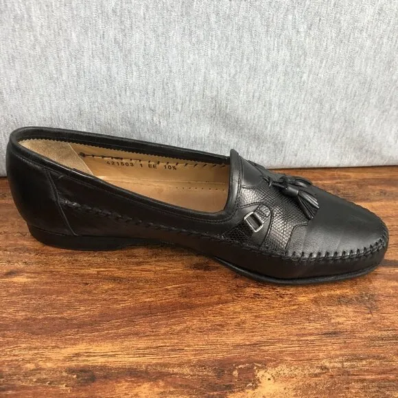 Santoni Black Tassel Leather Slip On Loafers US Size 10.5 2E Wide Italy Shoes