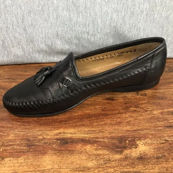 Santoni Black Tassel Leather Slip On Loafers US Size 10.5 2E Wide Italy Shoes