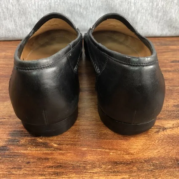 Santoni Black Tassel Leather Slip On Loafers US Size 10.5 2E Wide Italy Shoes