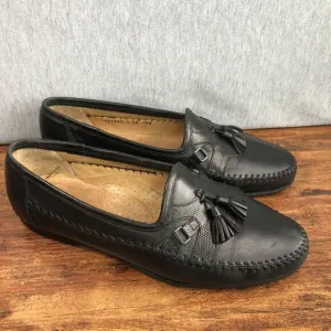 Santoni Black Tassel Leather Slip On Loafers US Size 10.5 2E Wide Italy Shoes