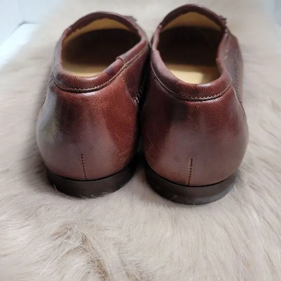 Santoni Tassel Brown Leather Loafers Lizard Accents Mens  Shoes Size 7.5