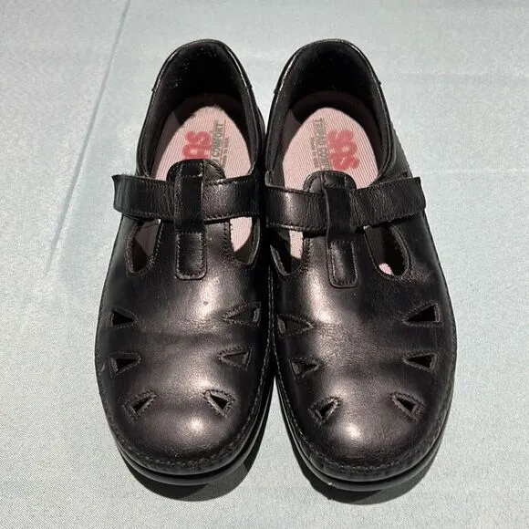 SAS Roamer womens black leather velcro strap loafers size 9.5W B18B