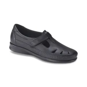 SAS Roamer womens black leather velcro strap loafers size 9.5W B18B