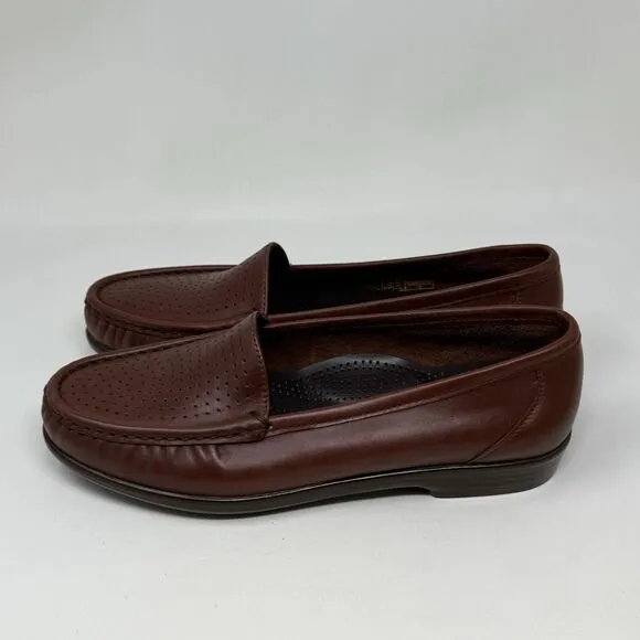 SAS Savvy Loafers Womens 7 Wide Brown Leather Casual Office Slip On Shoes