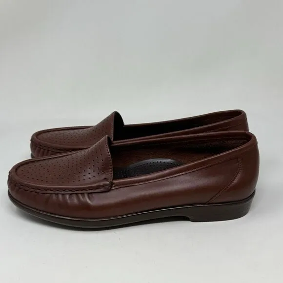 SAS Savvy Loafers Womens 7 Wide Brown Leather Casual Office Slip On Shoes
