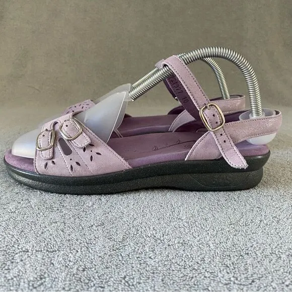 SAS Womens 9 Duo Quarter Strap Leather Sandal Shoes Purple Glitter Sparkle
