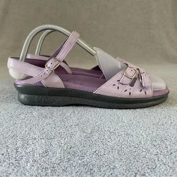 SAS Womens 9 Duo Quarter Strap Leather Sandal Shoes Purple Glitter Sparkle