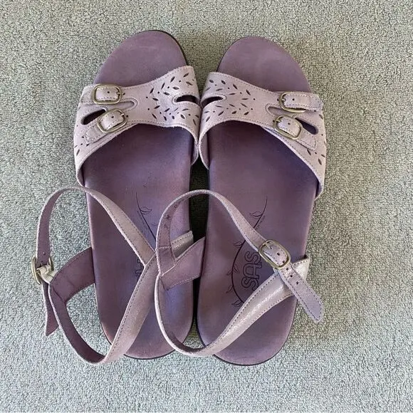 SAS Womens 9 Duo Quarter Strap Leather Sandal Shoes Purple Glitter Sparkle