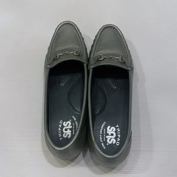 SAS Women's Metro Metallic Silver Leather Horse-Bit‎ Loafers Shoes US Size 7.5