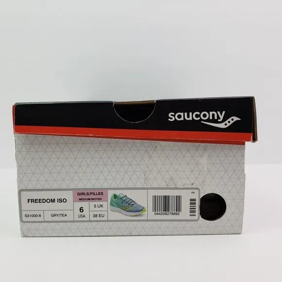 Saucony Freedom ISO Girls Size 6Y Womens Sz 7 Gray Green Running Sneaker Shoes