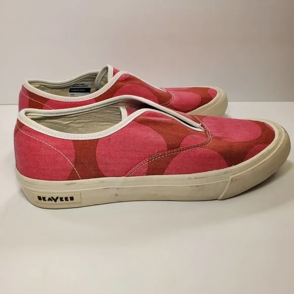 SeaVees Sunset Strip Cabana Sacriet Sneakers Pink Red Polka Dot Slip On, sz 9
