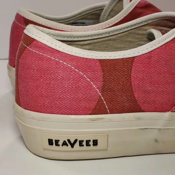 SeaVees Sunset Strip Cabana Sacriet Sneakers Pink Red Polka Dot Slip On, sz 9