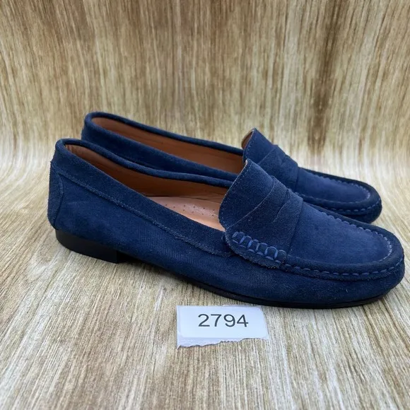 Shipton &amp; Heneage Penny‎ Loafers Women's Size 8 EU 39 Blue Suede Slip On Shoes