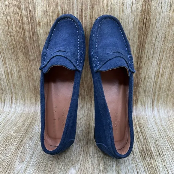 Shipton &amp; Heneage Penny‎ Loafers Women's Size 8 EU 39 Blue Suede Slip On Shoes