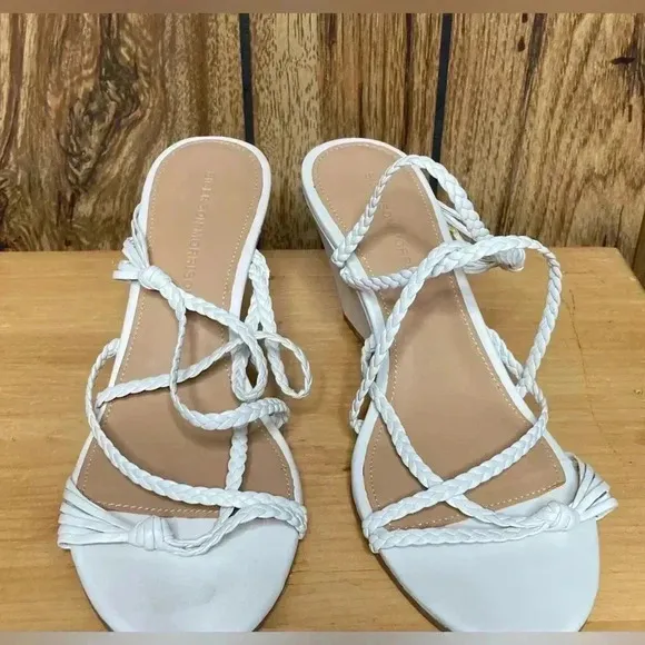 SIGERSON MORRISON White Braided Leather Strappy Wedge Sandal Sz 39 Shoes Maddie