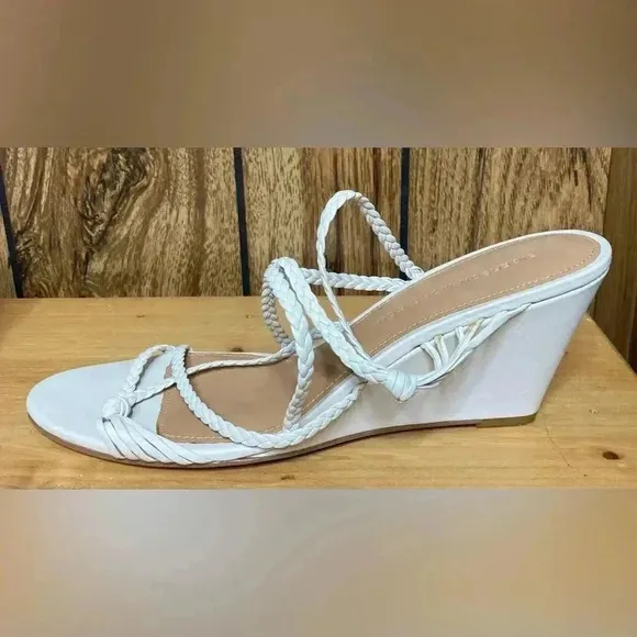SIGERSON MORRISON White Braided Leather Strappy Wedge Sandal Sz 39 Shoes Maddie
