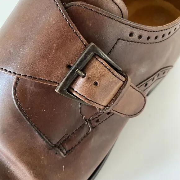 Sir Edward Men's Sz 10.5 Brown Leather Monk Strap Shoes Made in Italy