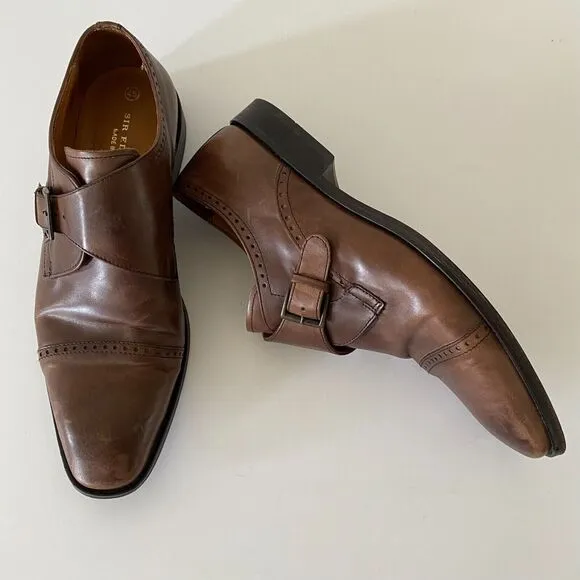 Sir Edward Men's Sz 10.5 Brown Leather Monk Strap Shoes Made in Italy