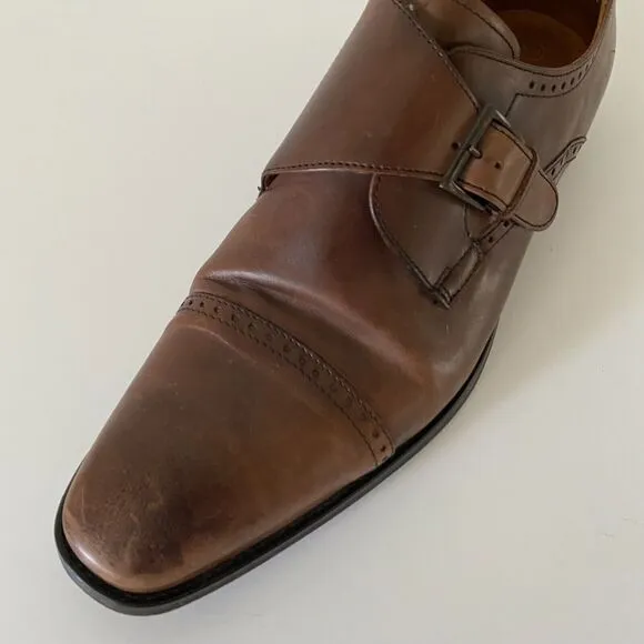 Sir Edward Men's Sz 10.5 Brown Leather Monk Strap Shoes Made in Italy
