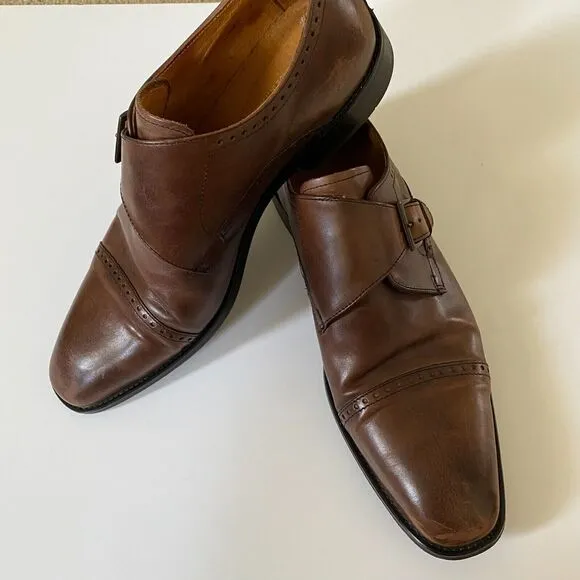 Sir Edward Men's Sz 10.5 Brown Leather Monk Strap Shoes Made in Italy