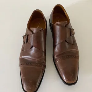 Sir Edward Men's Sz 10.5 Brown Leather Monk Strap Shoes Made in Italy