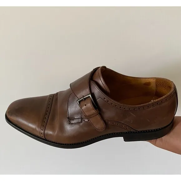 Sir Edward Men's Sz 10.5 Brown Leather Monk Strap Shoes Made in Italy